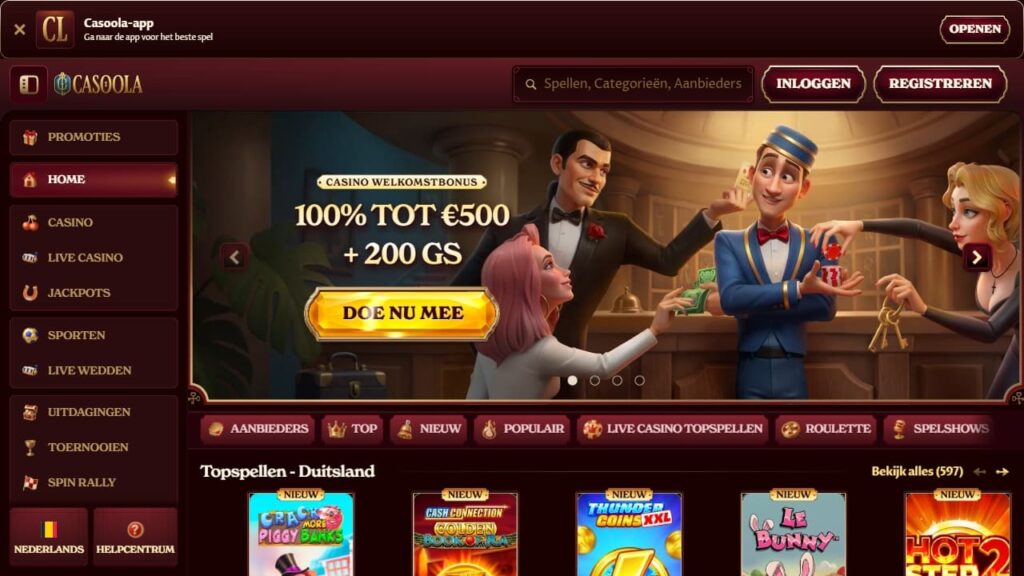 homepage van belgische online goksite casoola