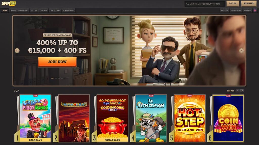 homepage van het spinboss casino in belgie